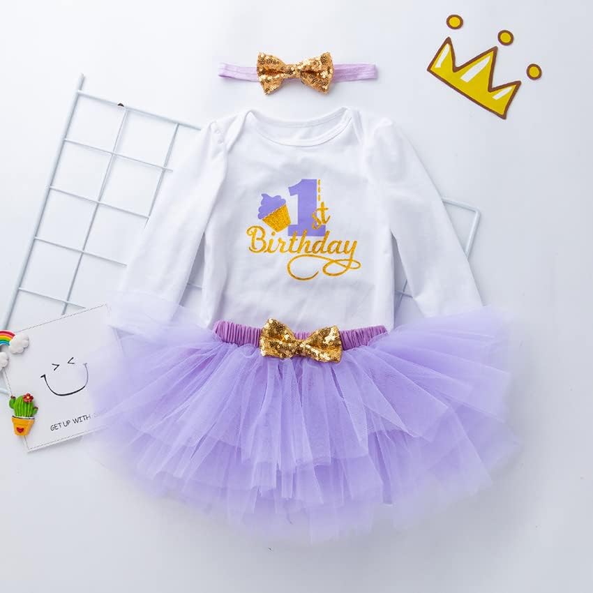 UUAISSO Baby Mädchen Mein 1. Geburtstag Outfits Kurzarm Cake Smash Rock Pailletten Tutu Prinzessin K