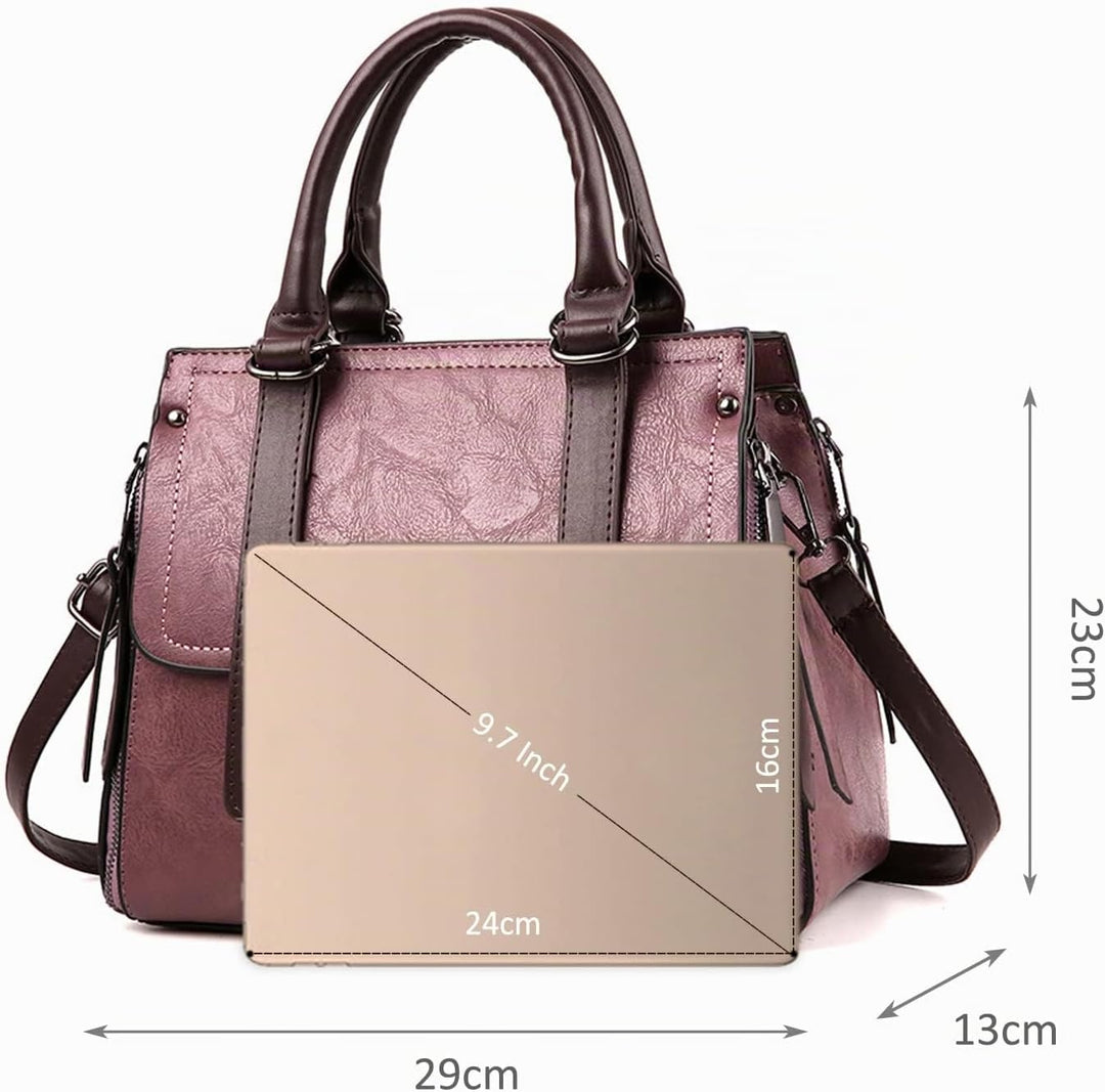 NICOLE &amp; DORIS Damen Handtasche Retro Schultertasche Henkeltasche Gross Leder Frauen Umhängetasche M
