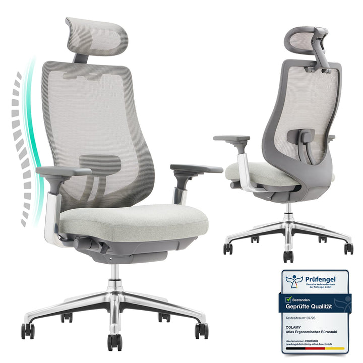 COLAMY XK Atlas Ergonomischer Bürostuhl, Netz-Chefsessel mit verstellbarem Kopfstütze, Computer Schr