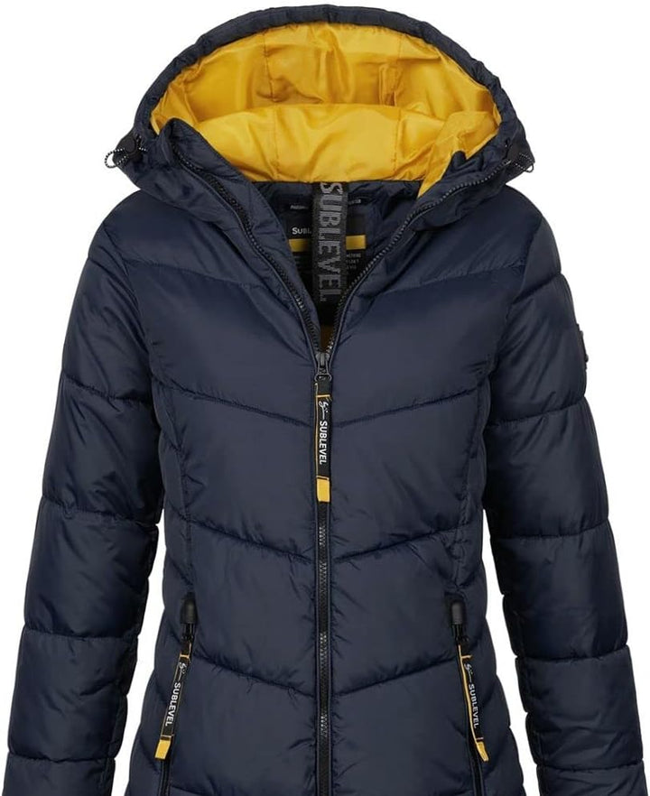 Sublevel Damen Jacke Steppmantel LSL-412 mit gefütterter Kapuze L inkwell blue, L inkwell blue