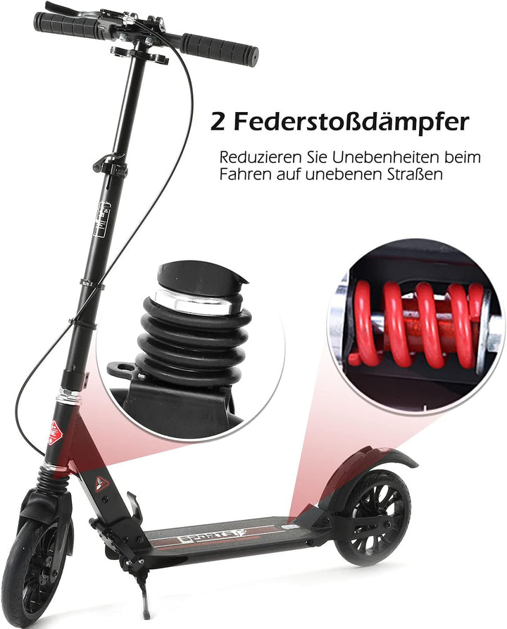 ISE Big Wheel Scooter Tretroller 200mm Roller Cityroller Klappbarer Scooter mit 2 Räder,Handbremse f