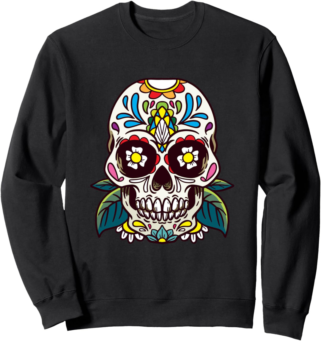 Bunter Blumen Totenkopf Schädel Dia de Los Muertos Sweatshirt
