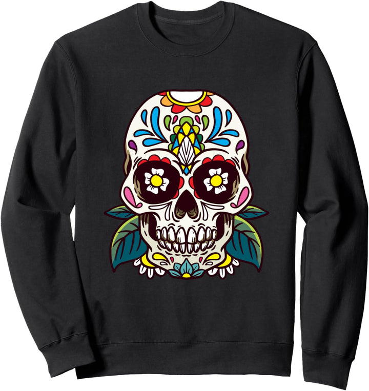 Bunter Blumen Totenkopf Schädel Dia de Los Muertos Sweatshirt