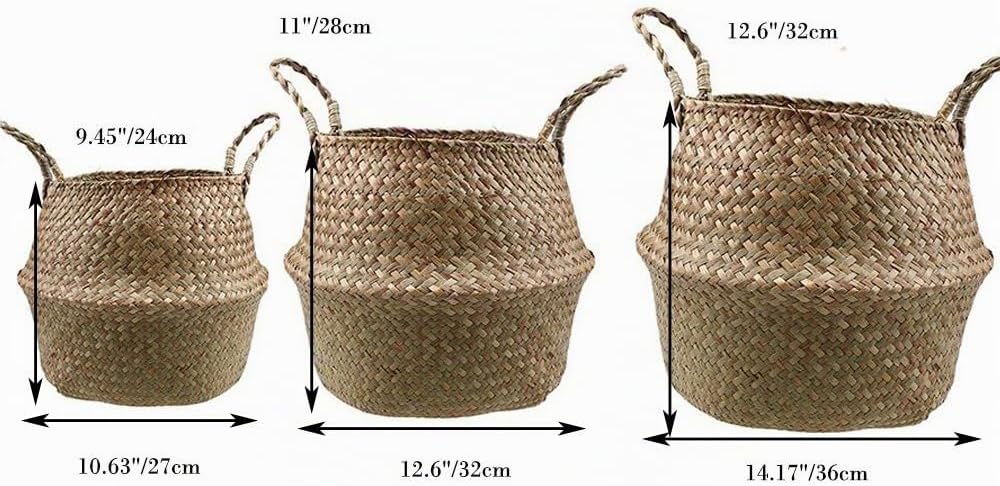 GOODCHANCEUK 3er Set Wäschekorb Faltbar Seegras Blumenkorb Handgewebt Blumen Stroh Korb für Pflanze
