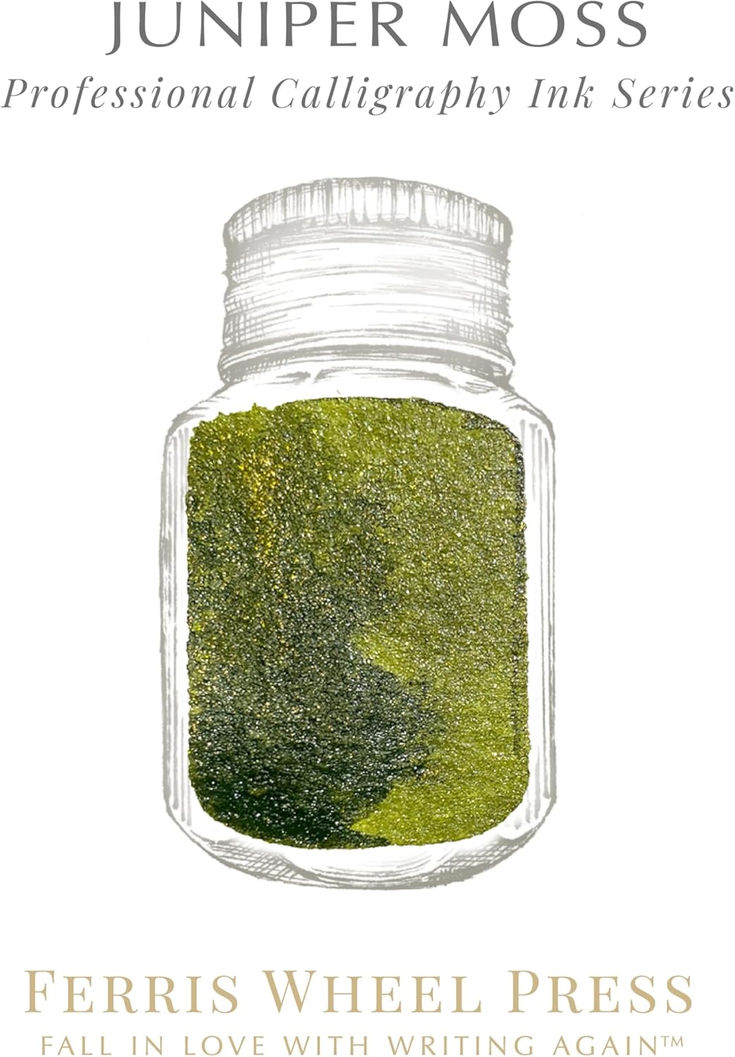 Ferris Wheel Press Calligraphy Ink | Moss green with gold shimmer | 28ml, Moss green with gold shimm