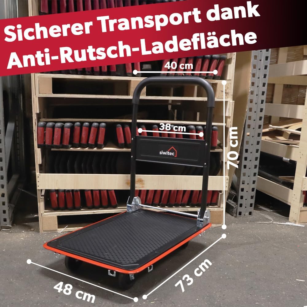 siwitec Plattformwagen, Transportwagen klappbar 150kg, inkl. Spanngurte, Rollwagen, Handwagen, Trans