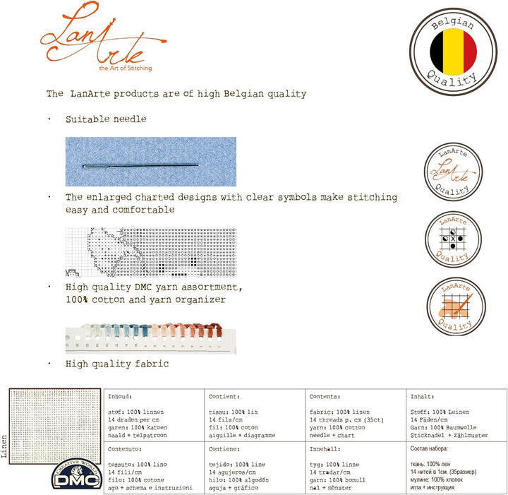 Lanarte Zählmusterpackung Milchmädchen Leinen Kreuzstichpackung, Baumwolle, Mehrfarbig, 36 x 45 x 0.