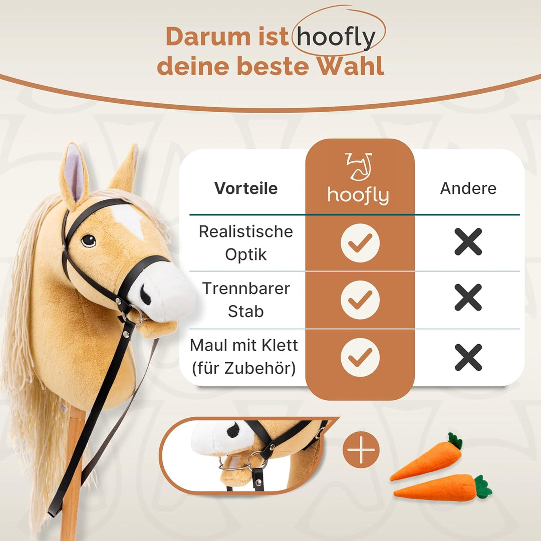 Hobby Horse Pferde – Grosses Steckenpferd für Kinder A3 mit Trense & 40 cm Schraubstab | Realistisch