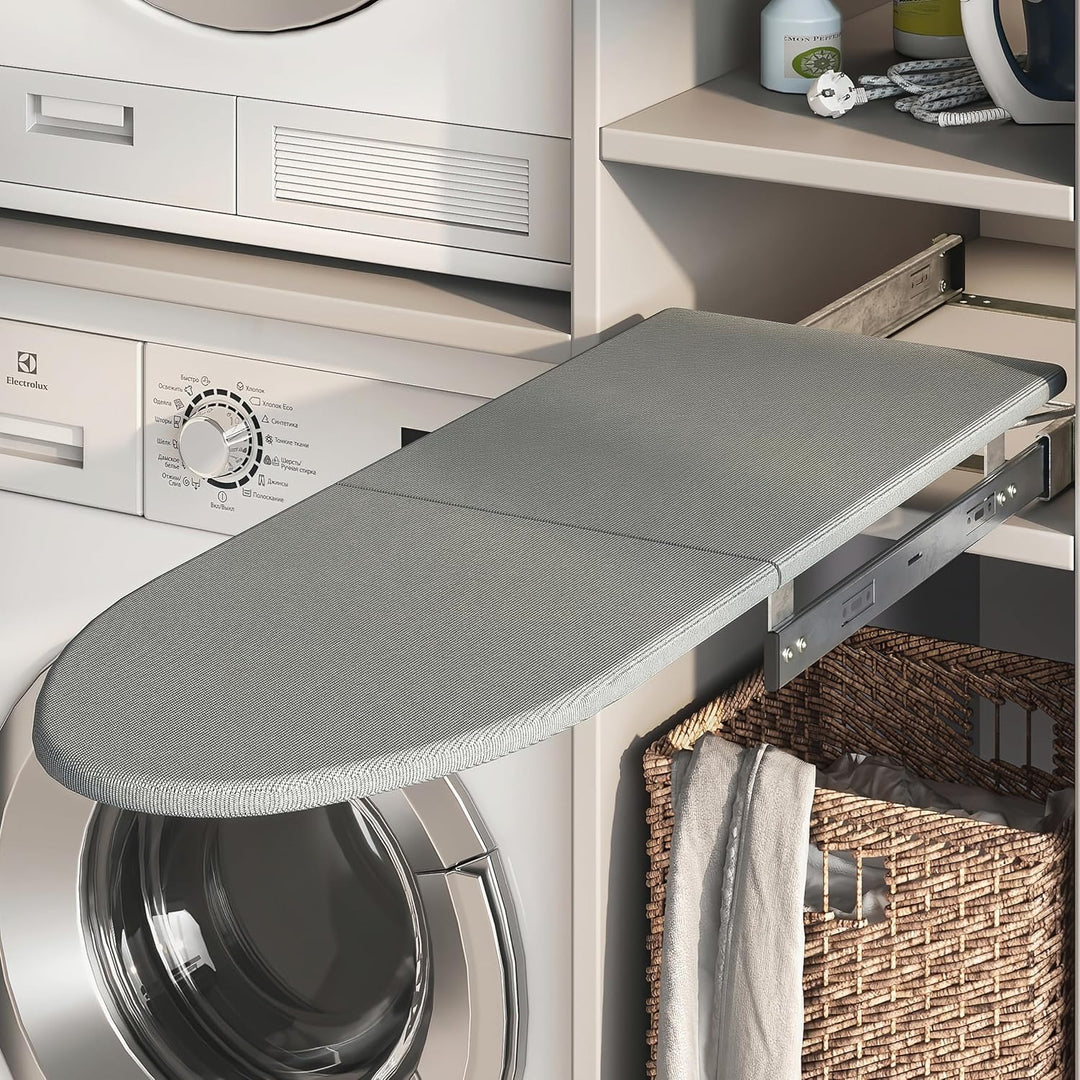 Emuca - Klappbar Bügelbrett für Möbel, gedämpftes System, 890x300mm, Stahl und Holz, Grau Klappbar b
