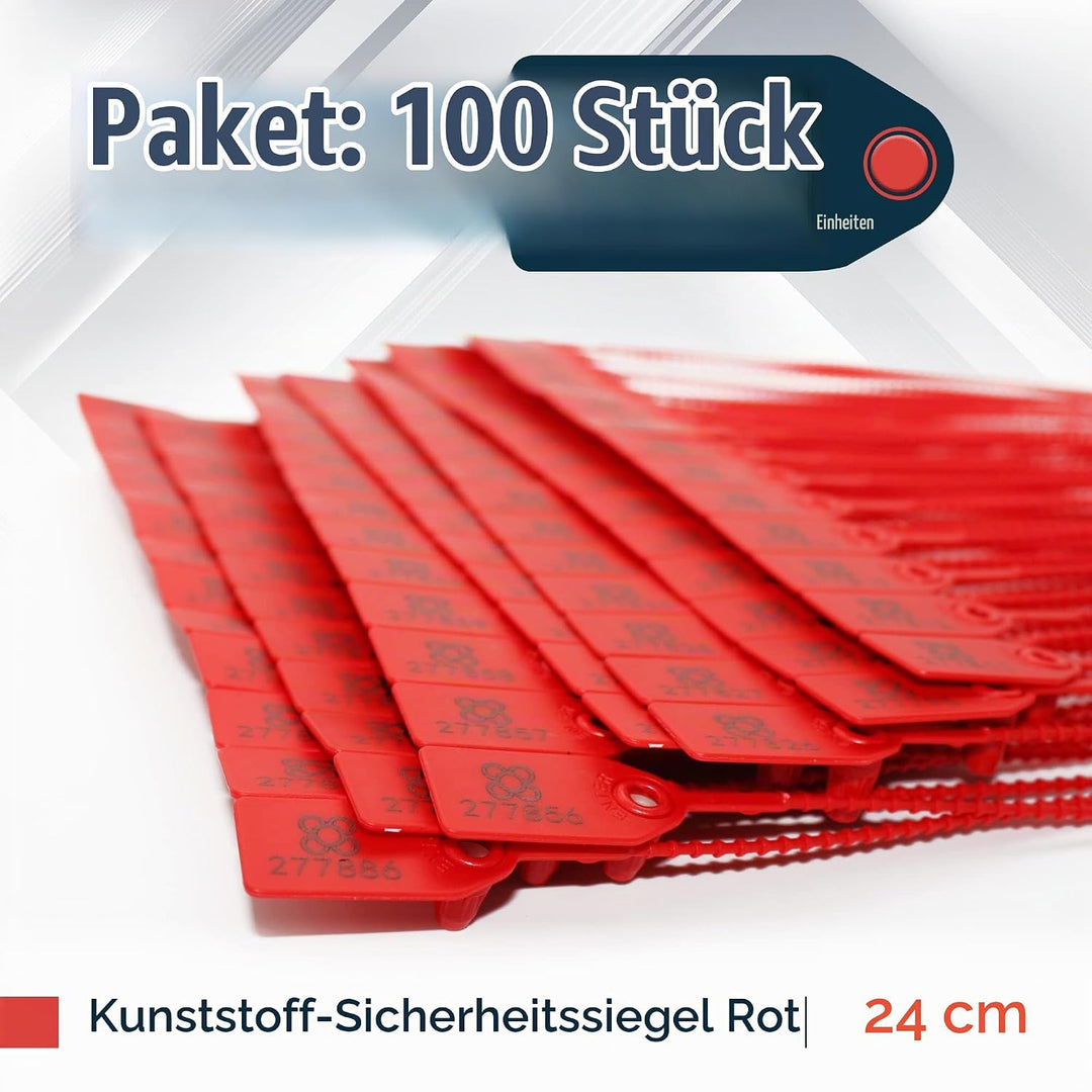 DOJA BARCELONA | Rot Sicherheitsplomben aus Kunststoff | 100 Einheiten | 24 cm Lang | Plomben kunsts