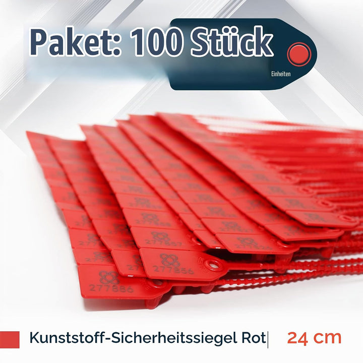 DOJA BARCELONA | Rot Sicherheitsplomben aus Kunststoff | 100 Einheiten | 24 cm Lang | Plomben kunsts