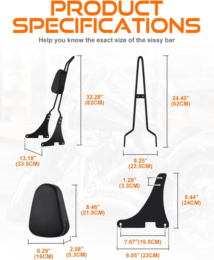 Samger Sissy Bar Hinten Abnehmbare Rückenlehne für Harley Sportster XLH883 XL883R XL883C XLH1200