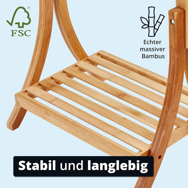 KHG Herrendiener aus Bambus Echtholz für Kleidung, Sackohalter mit Hosenbügel sowie Schuhablage, Stu