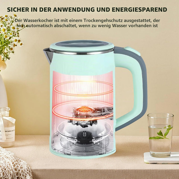 800ML Edelstahl Wasserkocher, 5-Minuten-Schnelles Kochen, Tragbar für Reisen &amp; Hotel (Grün)