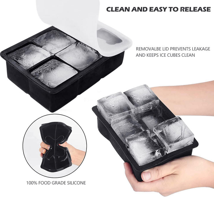 HONYAO Eiswürfelform Kugel Silikon mit Deckel, 5cm Runde Eiskugelform + Quadratische Eisformen BPA F