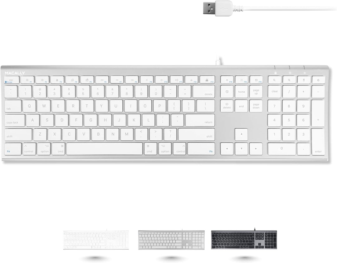 Macally Ultradünne USB-Tastatur mit Kabel, kompatibel mit Apple-Tastatur oder Windows – Tastatur in