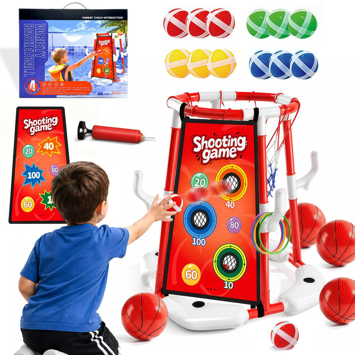 Sternstunde Pool Basketballkorb Kinder, wasserspielzeug Kinder mit 4 Basketball, 12 Wurfringen, 12 K