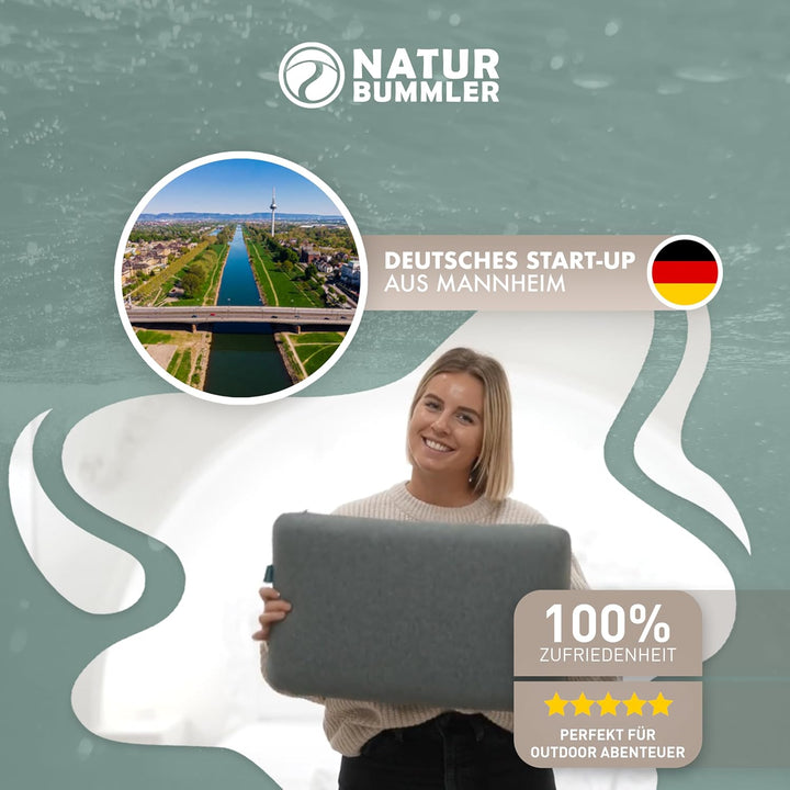 NATURBUMMLER Reisekissen Memory Foam [SafeSleep+] Kleines Campingkissen (50x30x10cm) – waschbar &amp; ko