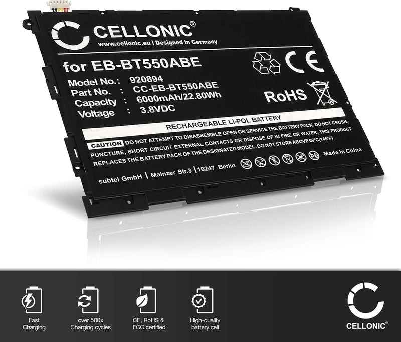 CELLONIC® Ersatz Akku EB-BT550ABA für Samsung Galaxy Tab A 9.7 (SM-T550 / SM-T555) 6000mAh Ersatzakk