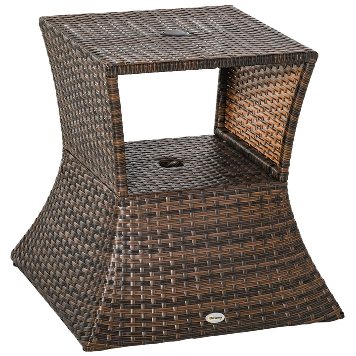 Outsunny Gartentisch Beistelltisch Sonnenschirmständer Gartenmöbel Terrasse Polyrattan Braun 54 x 54