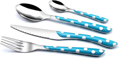 Amefa 2234AAMBA1B60 ECLAT Besteckset, gepunktet, 16-teilig, ABS Edelstahl, rostfrei, türkisblau, Mén