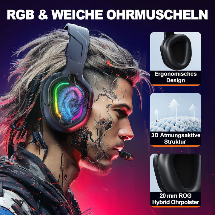 Krysenix PG2 RGB Gaming Headset für PS4/PC/Xbox/Nintendo Switch, PS5 Headset mit Mikrofon, Gaming Ko