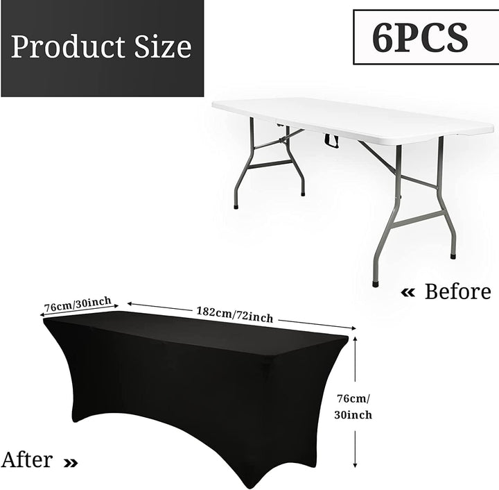 6PCS 6-Fuss Schwarze Tischdecke,Spandex Dehnbare elastische Tischdecke,rechteckige Cocktail-Tischdec