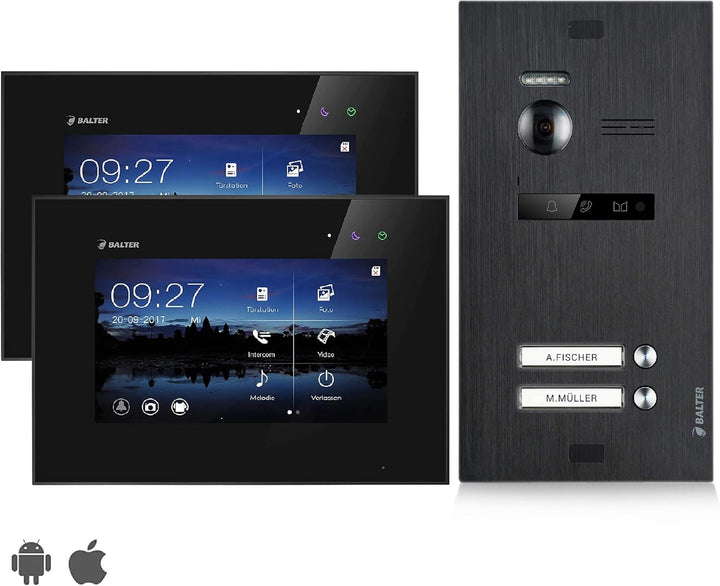 BALTER EVO Video Türsprechanlage ✓ Touchscreen 7 Zoll Monitor Schwarz ✓ Türstation für Mehrfamilienh