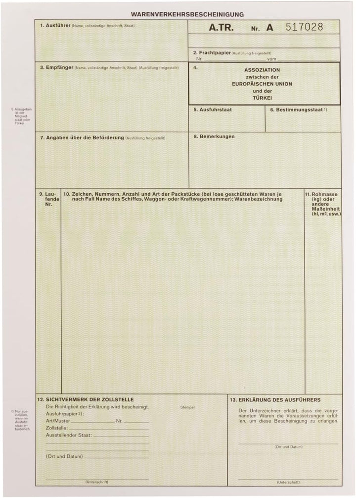 mashpaper A.TR. ATR Warenverkehrsbescheinigung Formular für Laserdrucker Menge wählbar 10, 50 oder 1