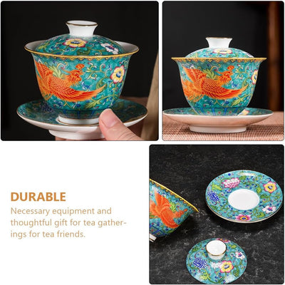 Emaille-Teetasse, Kung-Fu-Teetasse, traditionelles chinesisches Gaiwan-Porzellan, mit Deckel und Unt