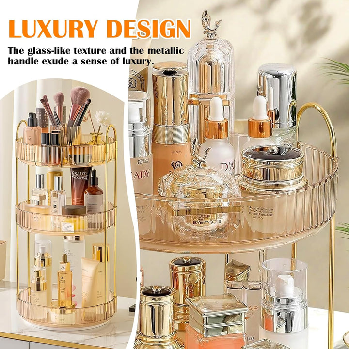 360° Drehbar Kosmetik Organizer, 3 Ebenen Make Up Schmink Organizer, Beauty Kosmetik Aufbewahrung Or