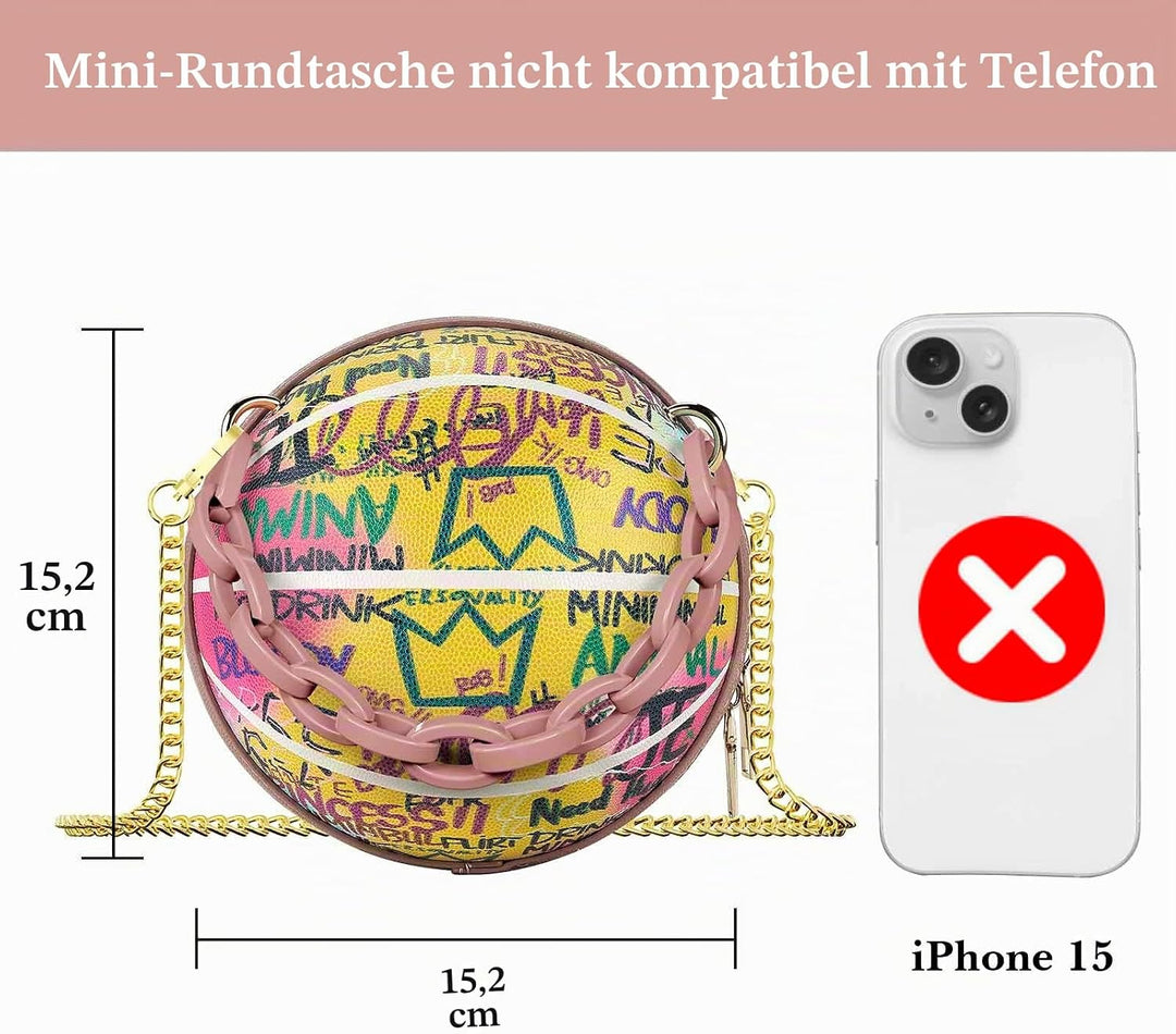 Basketball Geldbörsen für Frauen, Graffiti Brief Mädchen Mini Runde Tasche, Veganes Leder Schulter C