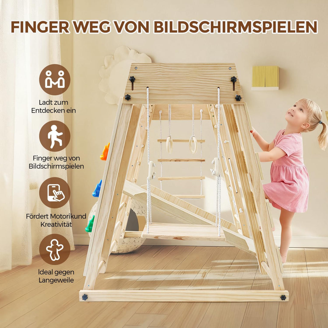 Maxi Klettergerüst Indoor, 10 in 1 Multifunktional Klettergerüst für Kinder, Montessori Indoor-Spiel