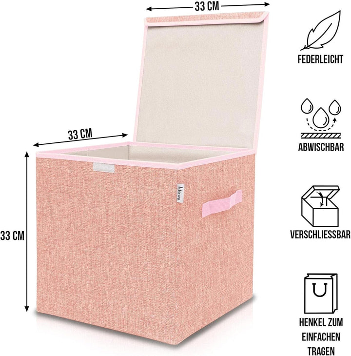Aufbewahrungsbox mit Deckel im 2er Set Rosa I Doppelpack Spielzeugbox passend für Würfelregale I Ord