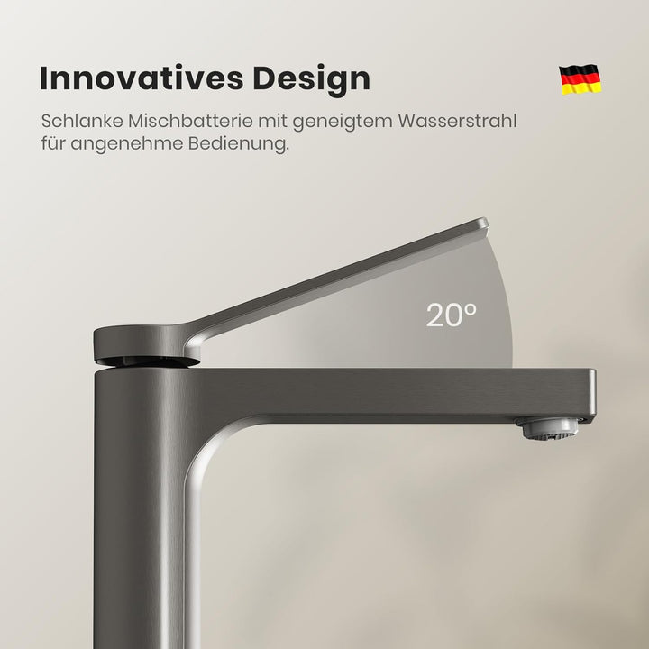 EMKE Wasserhahn Bad Anthrazit Matt, 195 x 173 x 46 mm, Messing, Keramikkartusche, Badarmatur, Mischb