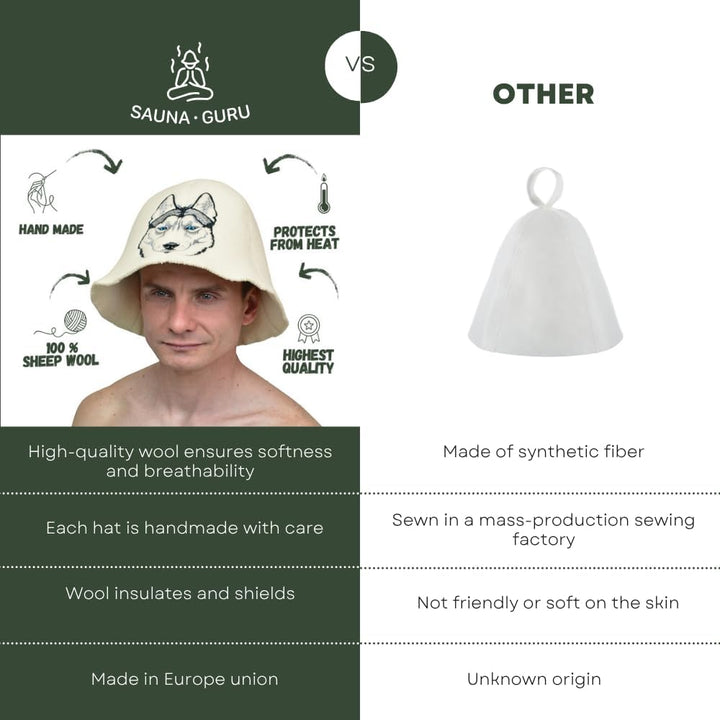 Natural Textile Saunahut 'Sauna Husky' White - 100% organische Wollfilzmützen - Schützen Sie Ihren K