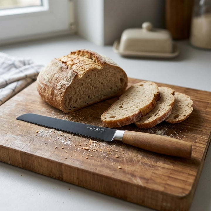 Echtwerk Brotmesser Black-Edition, Küchenmesser, aus hochwertigem Edelstahl, mit Wellenschliff, ergo