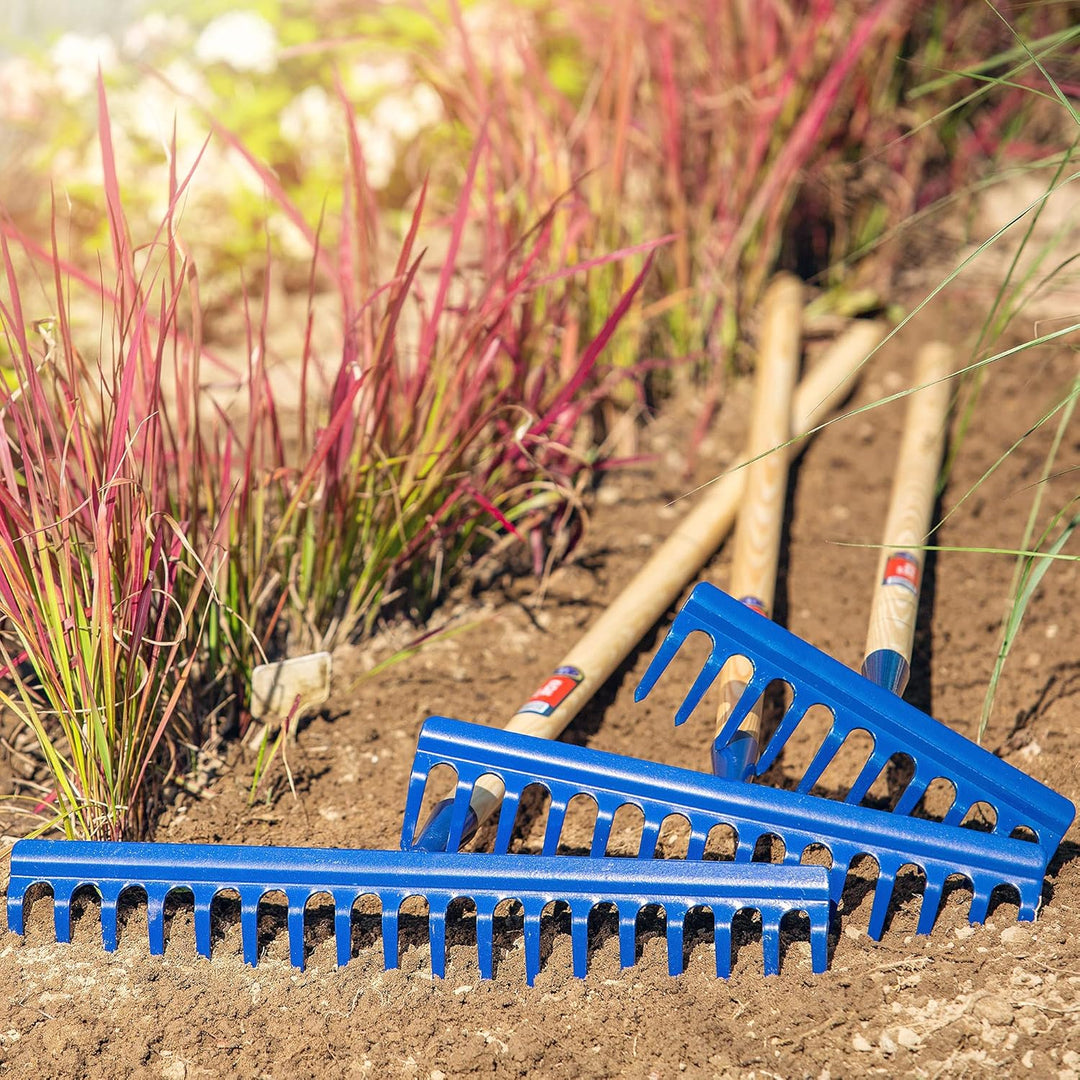 KADAX Rechen, breite Harke mit verstärktem Kopf, Laubbesen aus Metall, Laubrechen mit langem Stiel a