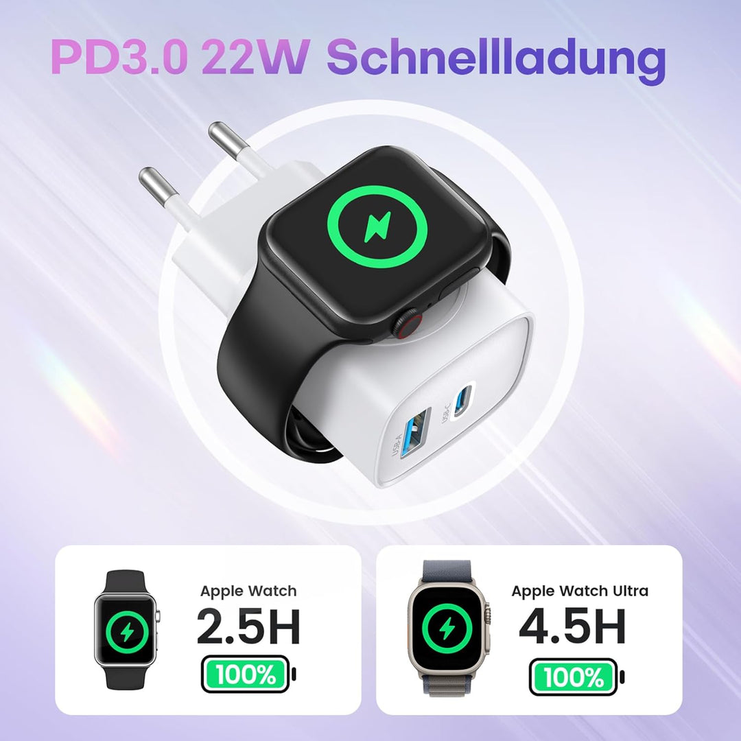 Apple Watch Ladegerät, 3-in-1 20W USB iPhone Ladegerät PD 3,0 Schnellladegerät für Apple Watch 11/10