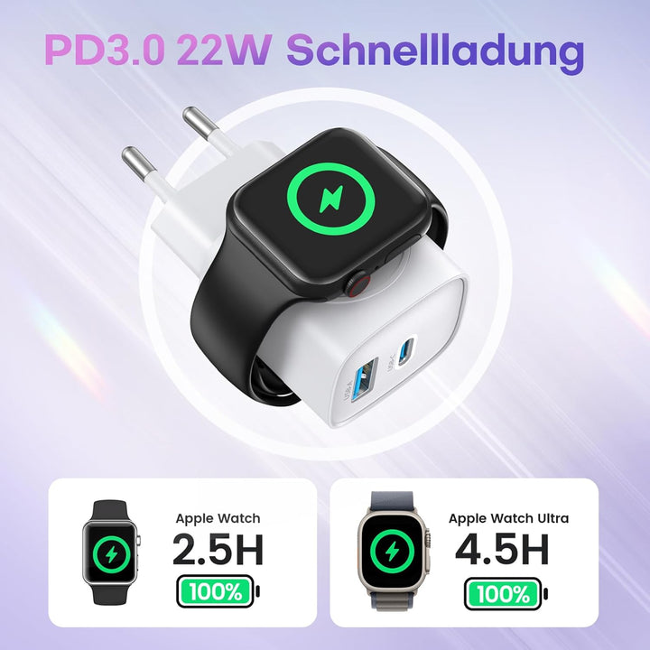 Apple Watch Ladegerät, 3-in-1 20W USB iPhone Ladegerät PD 3,0 Schnellladegerät für Apple Watch 11/10