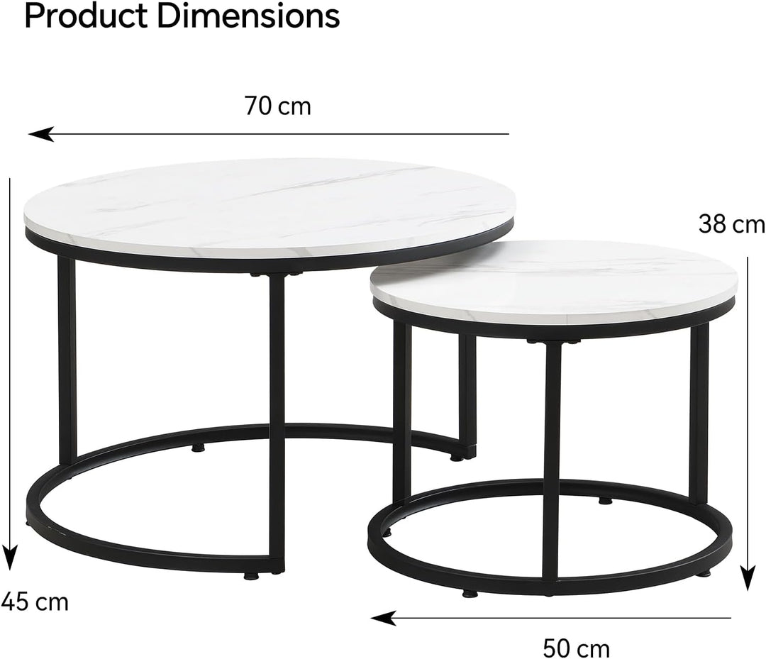 Couchtisch 2er Set, Moderne Couch Tisch mit Schwarz Metallgestell, Couchtisch Eiche, Couchtische Run