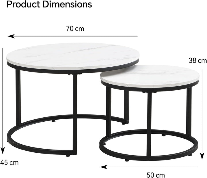Couchtisch 2er Set, Moderne Couch Tisch mit Schwarz Metallgestell, Couchtisch Eiche, Couchtische Run
