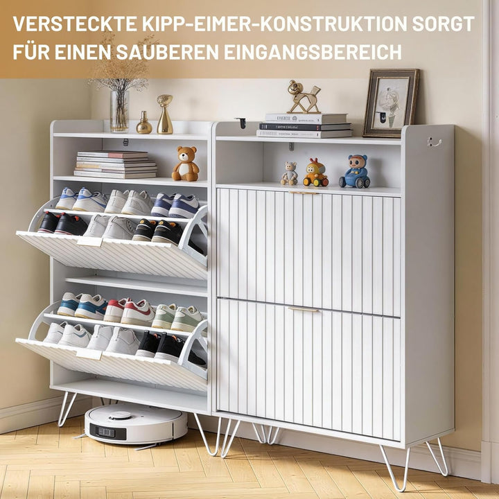 LEADZM Schuhschrank Schmal,Schuhkipper mit 2 Flip-Schubladen Schuhregal für den Eingang, Flur, Wohnz