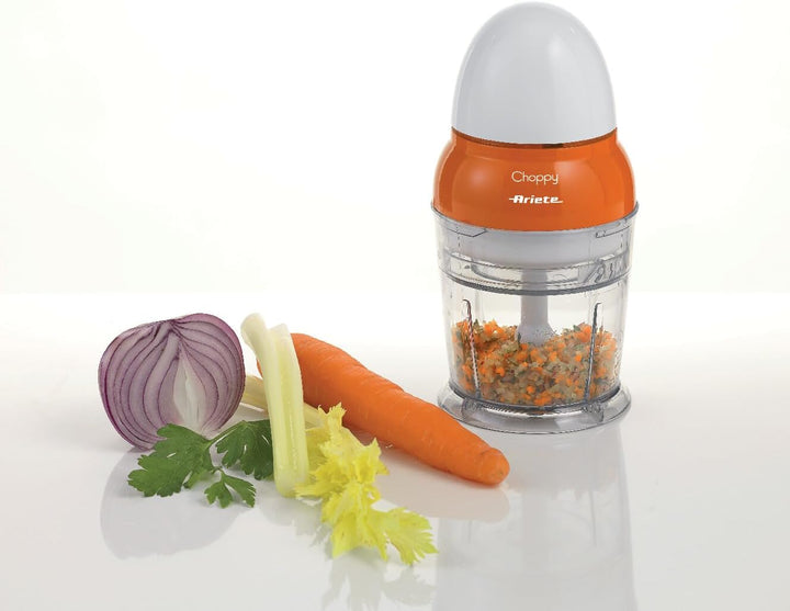 Ariete 1836 Choppy, Chopper, 160 W, Fassungsvermögen 250 ml, Edelstahlklingen, Pulsefunktion, Orange