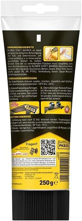 Pattex Montagekleber Kleben statt Bohren, starker Kraftkleber für sofortigen Halt, universell einset