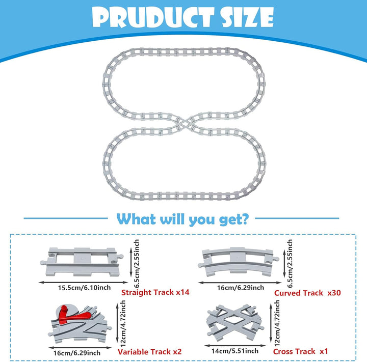 Bausteine Eisenbahn Schienen Set kompatibel mit Duplo Zug City, Schienen Erweiterung mit Kreuzung, W
