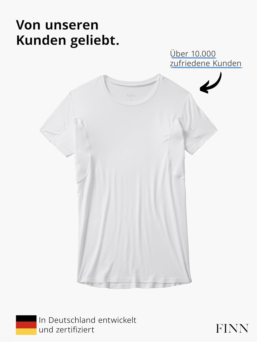 FINN Anti-Schweiss Unterhemd Herren mit Rundhals-Ausschnitt - Unterziehshirt Männer mit Einsätzen ge