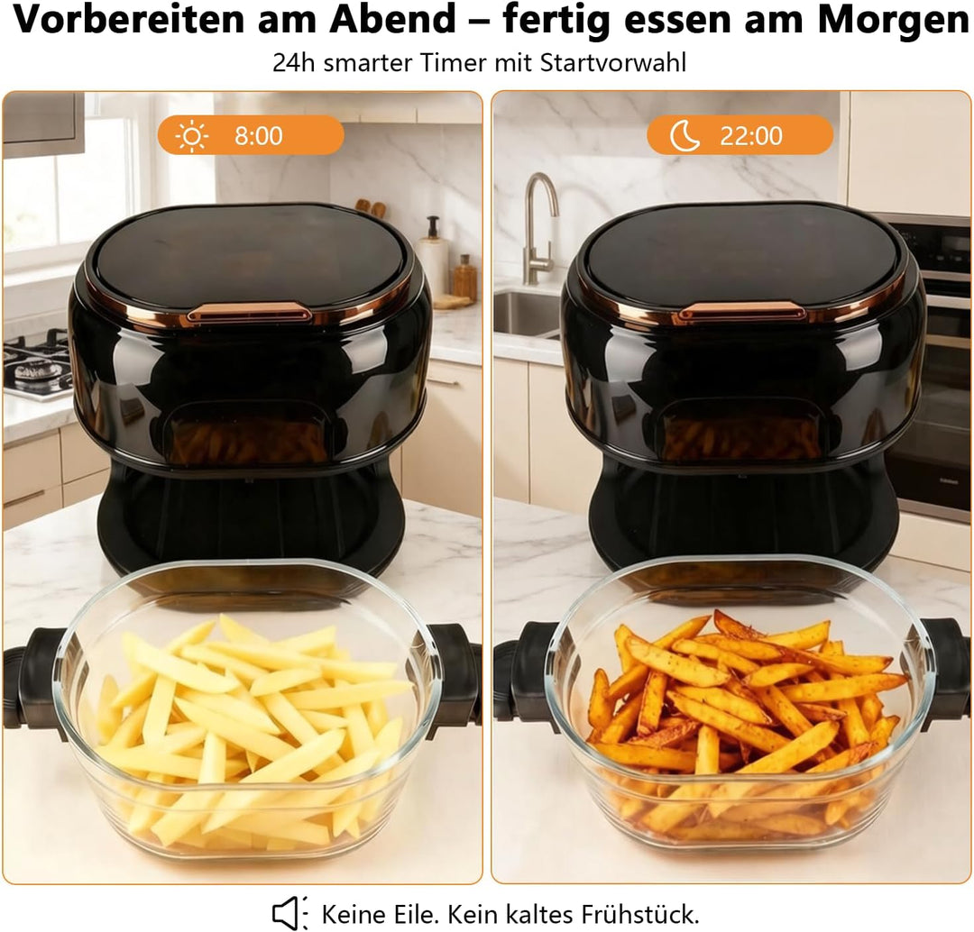 Heissluftfritteuse 5L Airfryer,1350W 9 in 1 Multifunktionalität Touchscreen Air Fryer mit Glaskorb&S