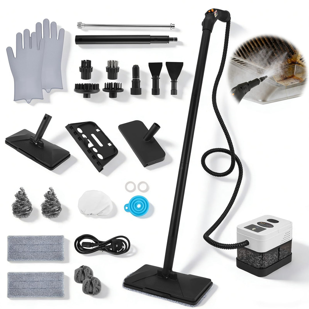 2500W Handdampfreiniger,6 Bürsten,1.8L Tank, 3 bar tragbare Dampfreiniger, mit 3 einstellbaren Gesch