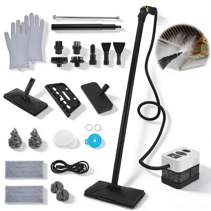 2500W Handdampfreiniger,6 Bürsten,1.8L Tank, 3 bar tragbare Dampfreiniger, mit 3 einstellbaren Gesch
